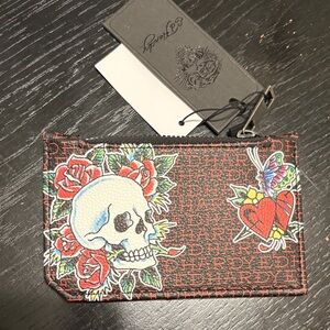 Ed Hardy Red and Black Skull and Heart Pouch